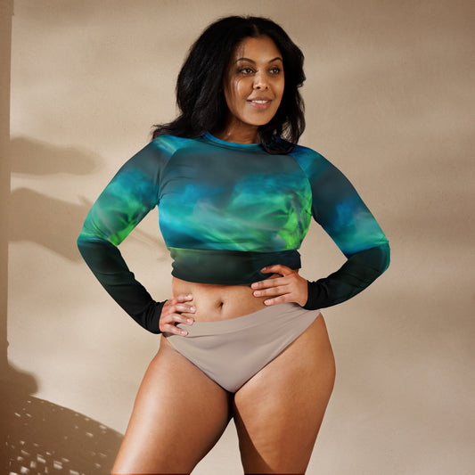 Long Sleeve Athletic Crop Top - Opalescent Depths