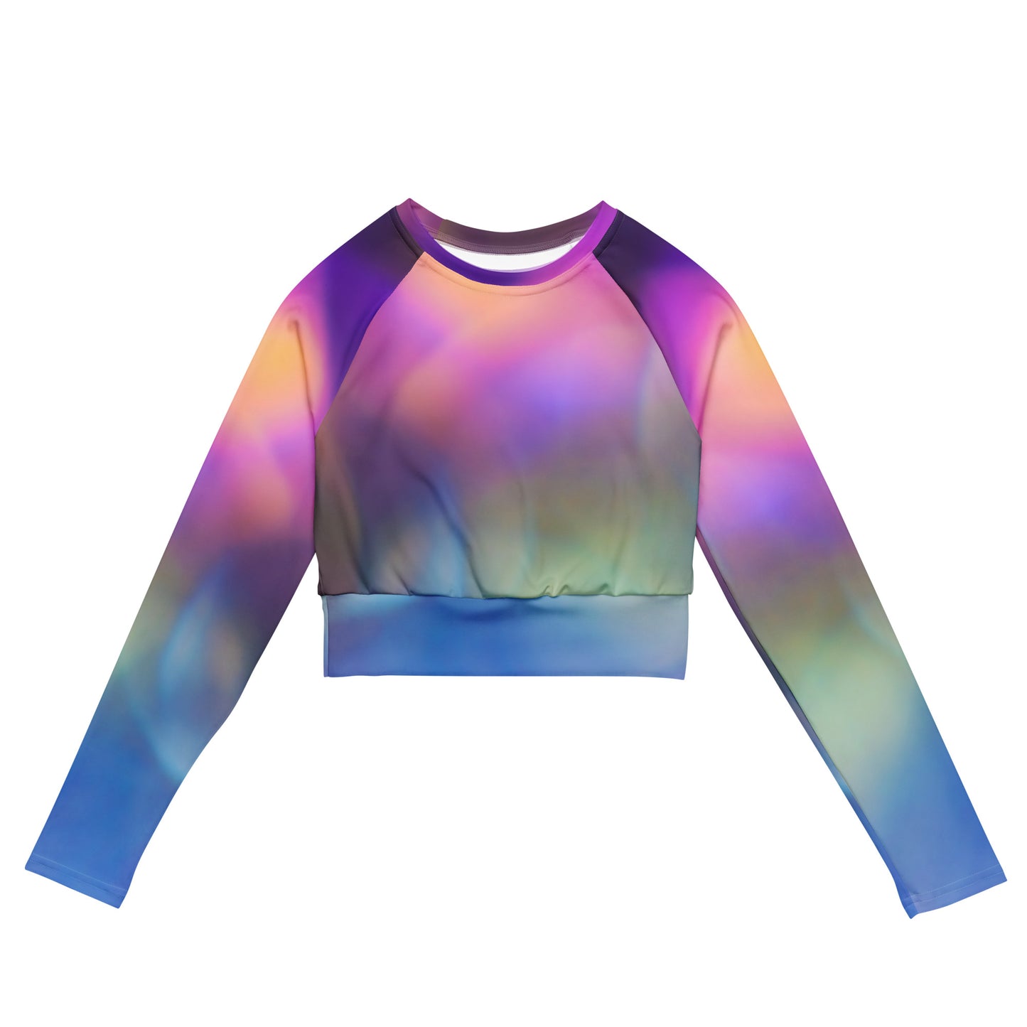 Long Sleeve Athletic Crop Top - Rainbow Aura Bubbles