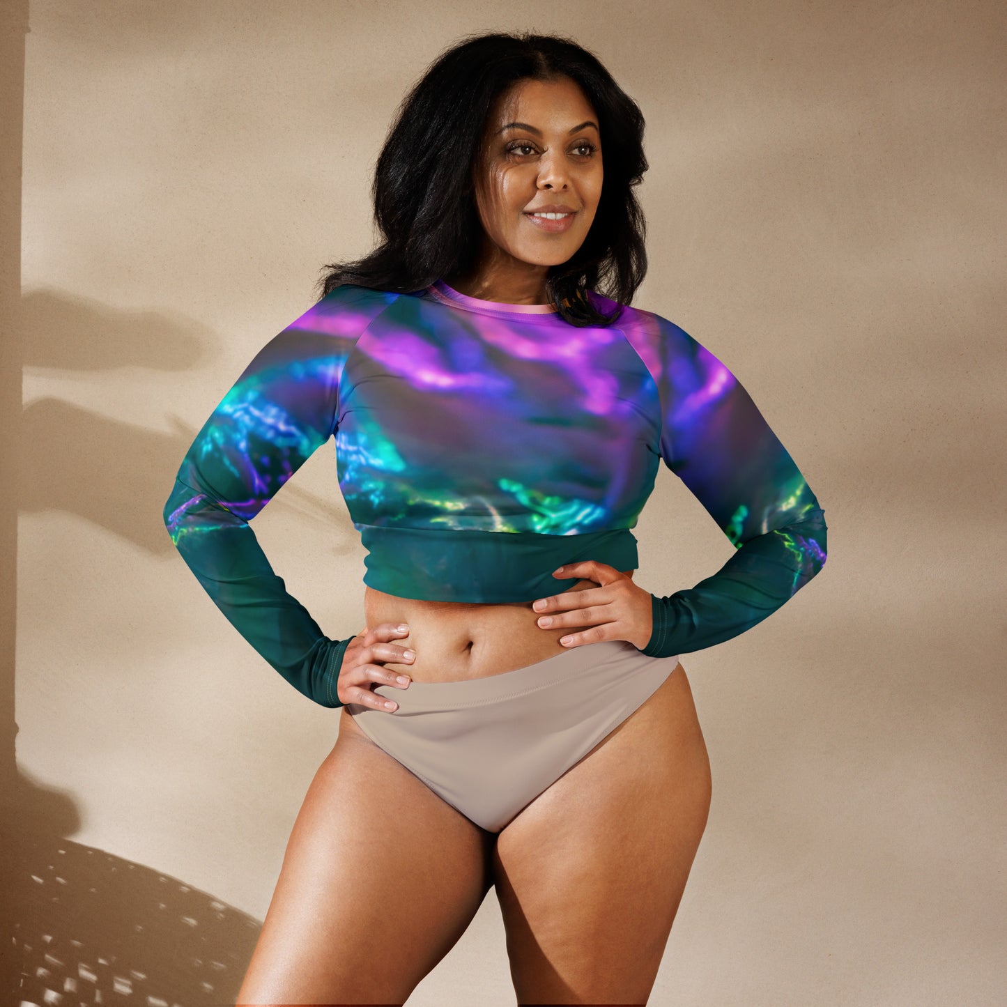 Long Sleeve Athletic Crop Top - Crystal Mountain of Pastel