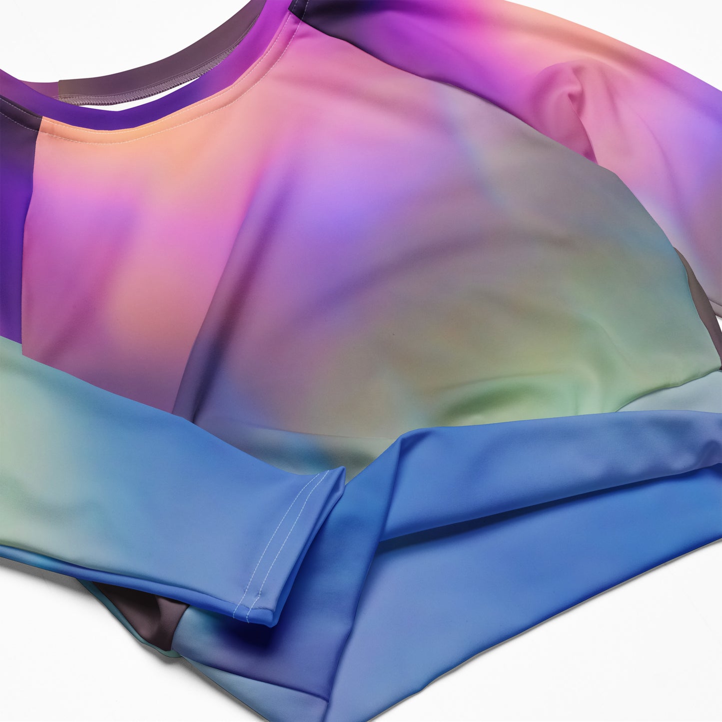 Long Sleeve Athletic Crop Top - Rainbow Aura Bubbles